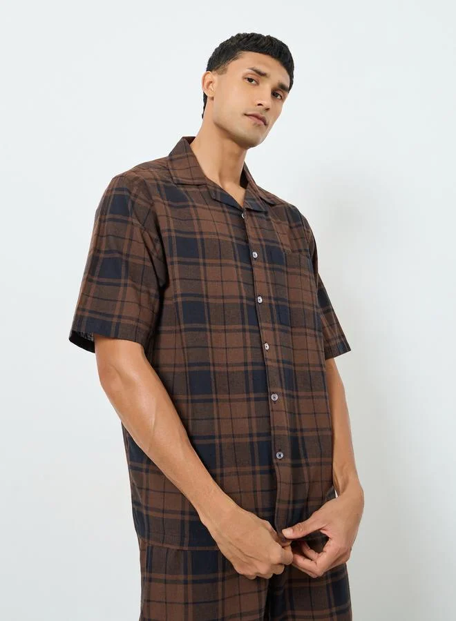 Styli Men Relaxed Fit Checked Shirt and Pyjama Set